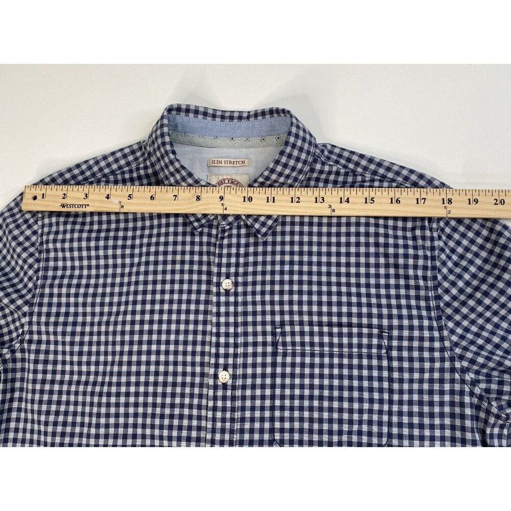Fat Face Navy Blue Check Shirt Men’s Large Long Sleeve Button Up Slim Stretch - Picture 15 of 16